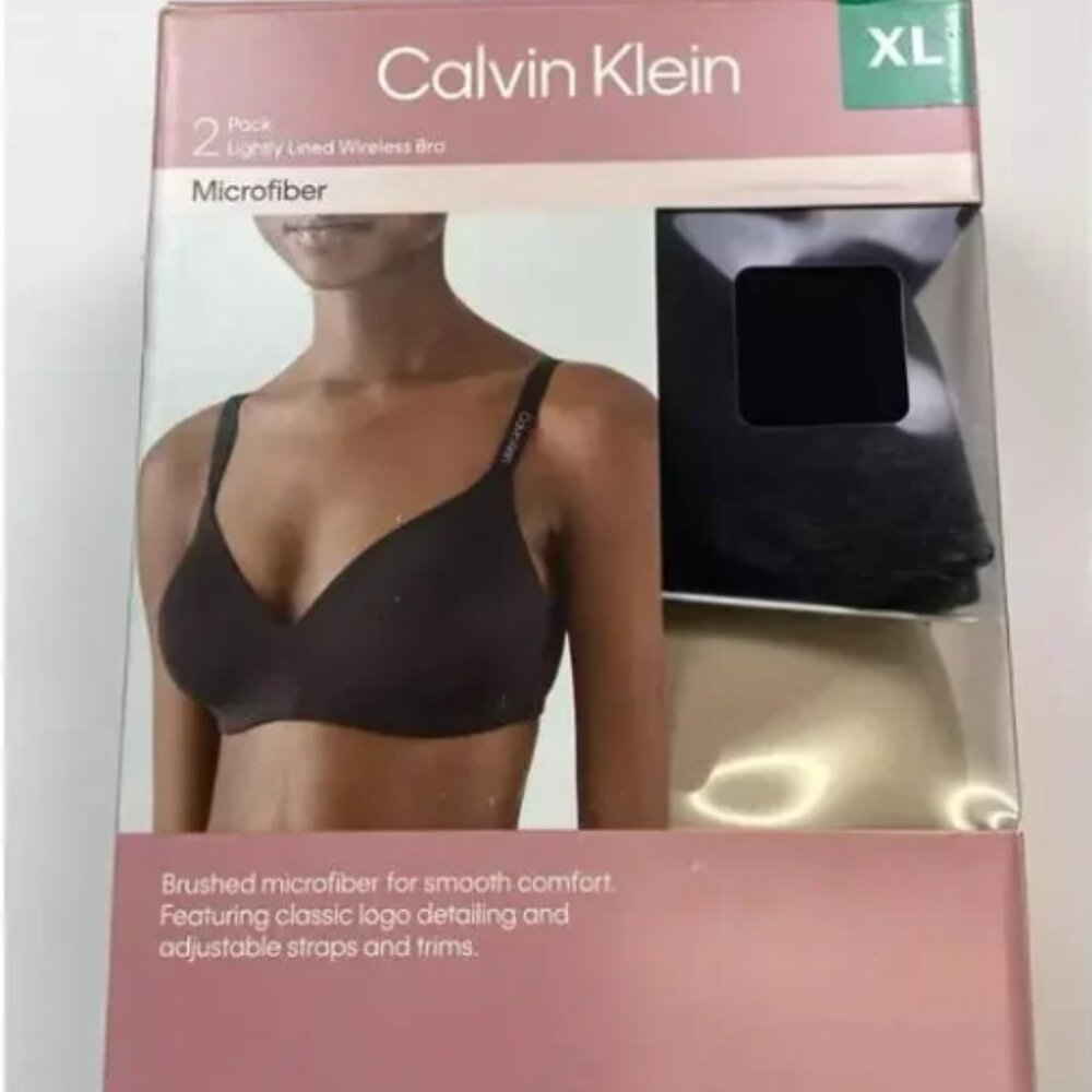 Calvin Klein 2-Pack Lightly Lined Wirefree Bra Brushed Microfiber, Size .XL